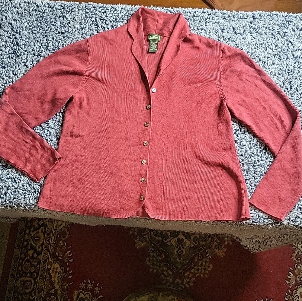 Womens L.L. Bean Sweater Cardi Silk Blend Burnt Red Cardigan Size M Indie Fall - Picture 2 of 11
